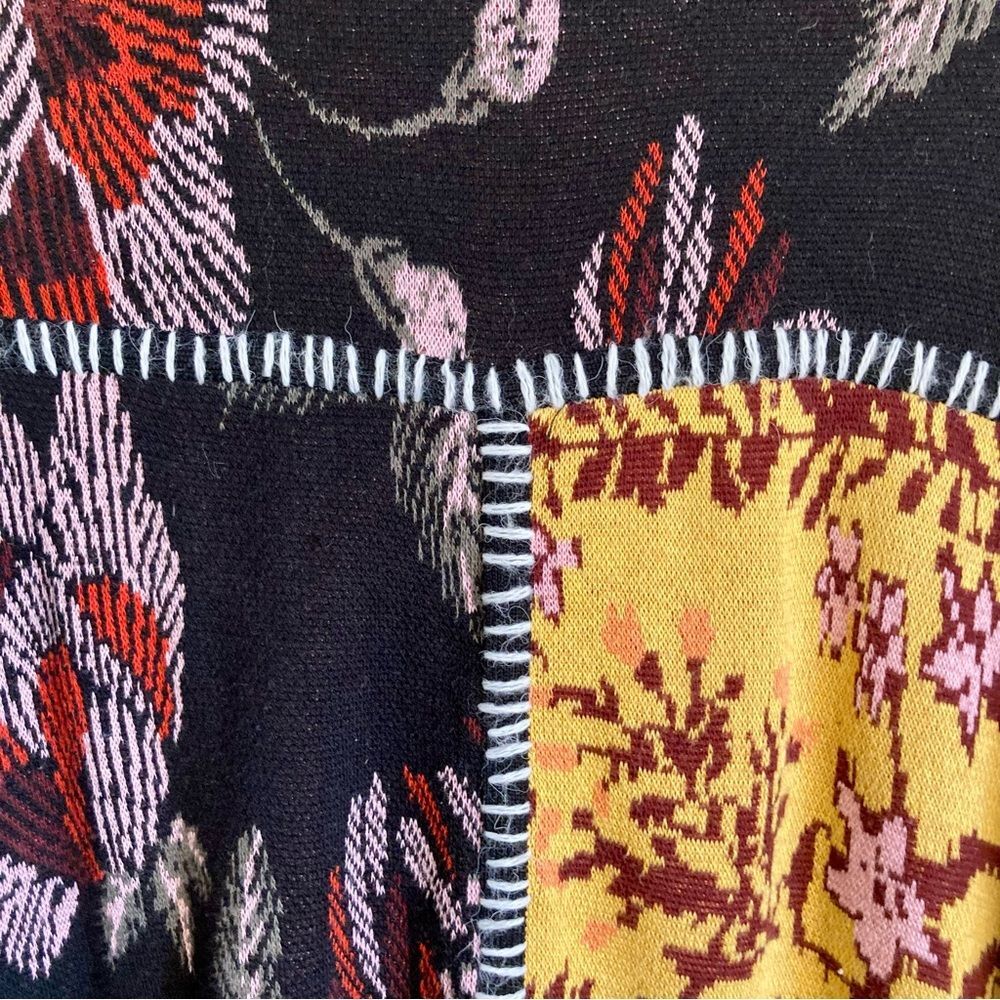 LAIA Tabatha Patchwork Sweater Embroidered Fringe Floral Black Pink Gold Size XL - Picture 6 of 15